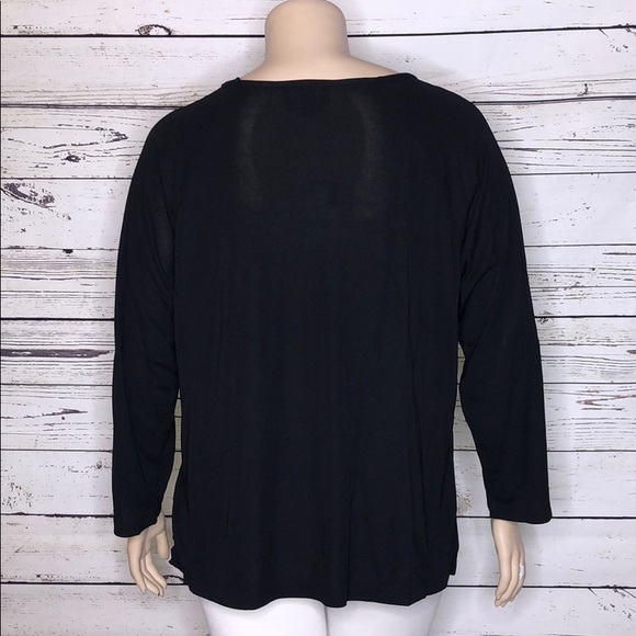 Carole Little NWT Size 2X Black - Pink Bead Fringe V-Neck Rayon Knit Blouse Top - Picture 5 of 7
